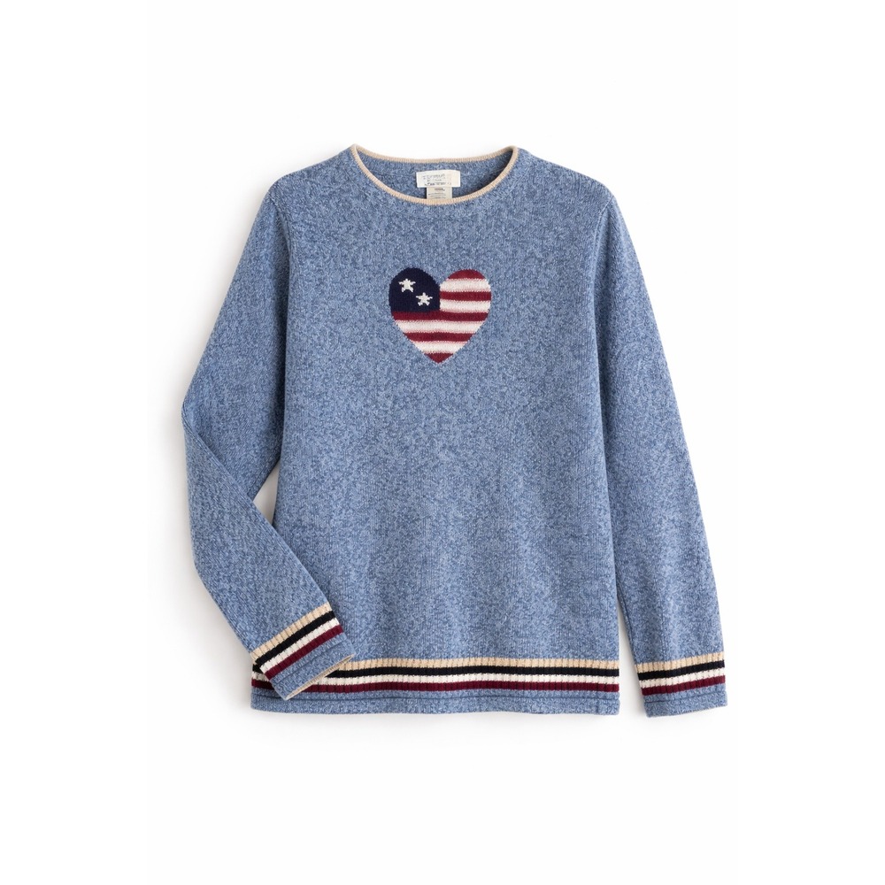 Christopher‎ & Banks Womens XL Blue Knit Sweater Flag Heart USA Pullover